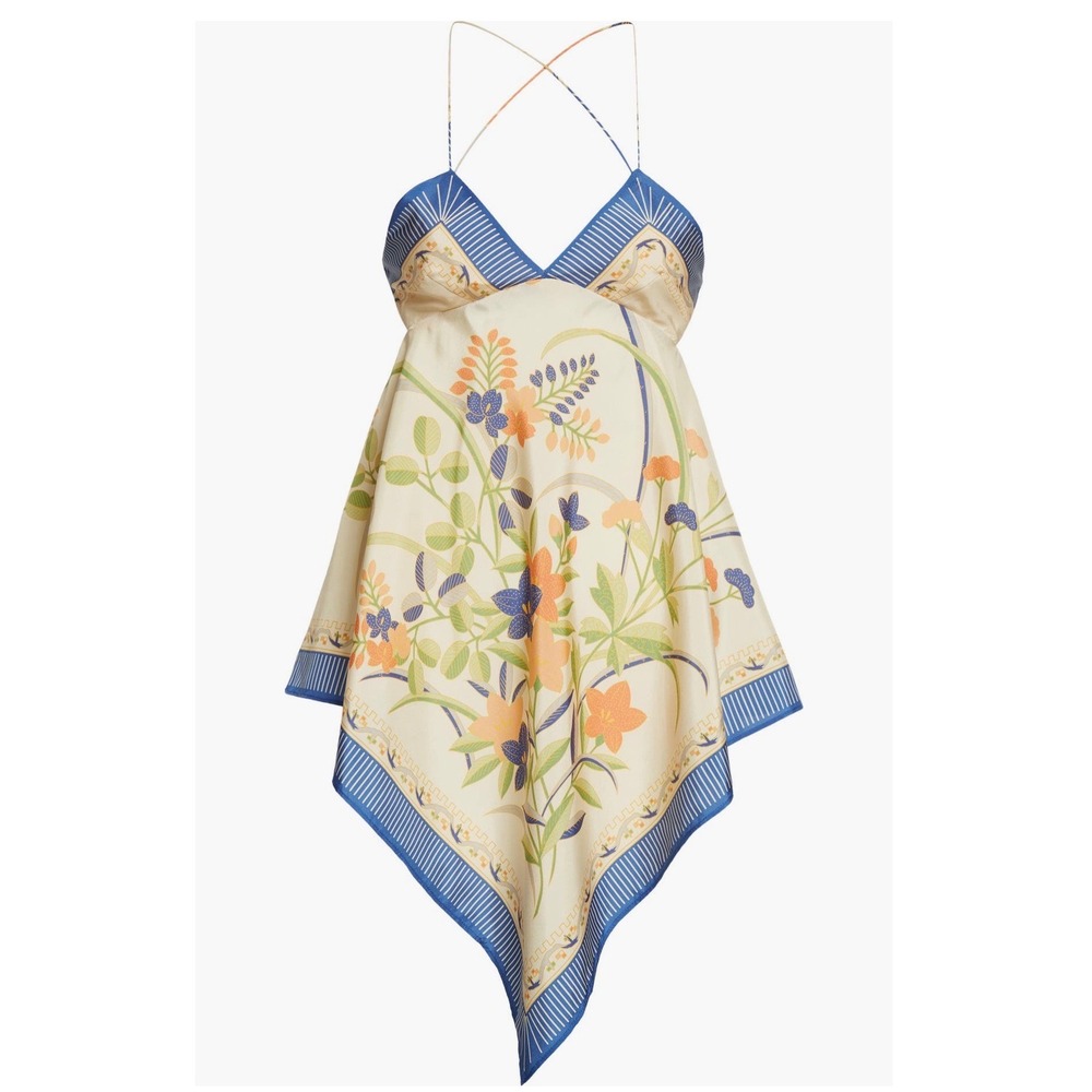 Rebecca Taylor Phoenix Silk Scarf Print Handkerchief Hem Halter Top Size 6 NWT